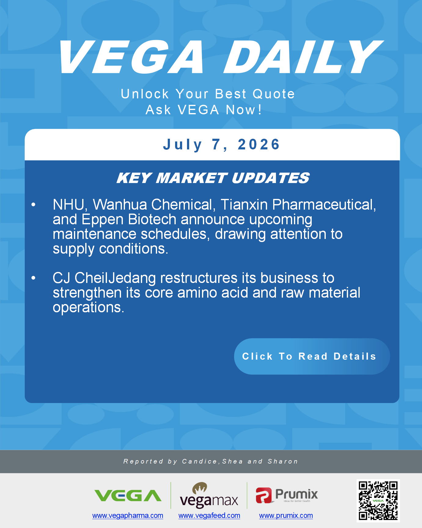 VEGA Daily 20260707 Manufacturer Maintenance Amino Acid Restructuring.png